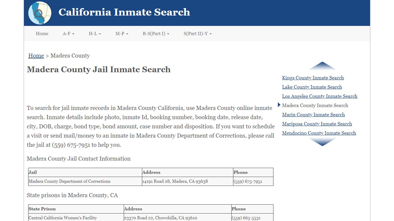 Madera County Jail Inmate Search